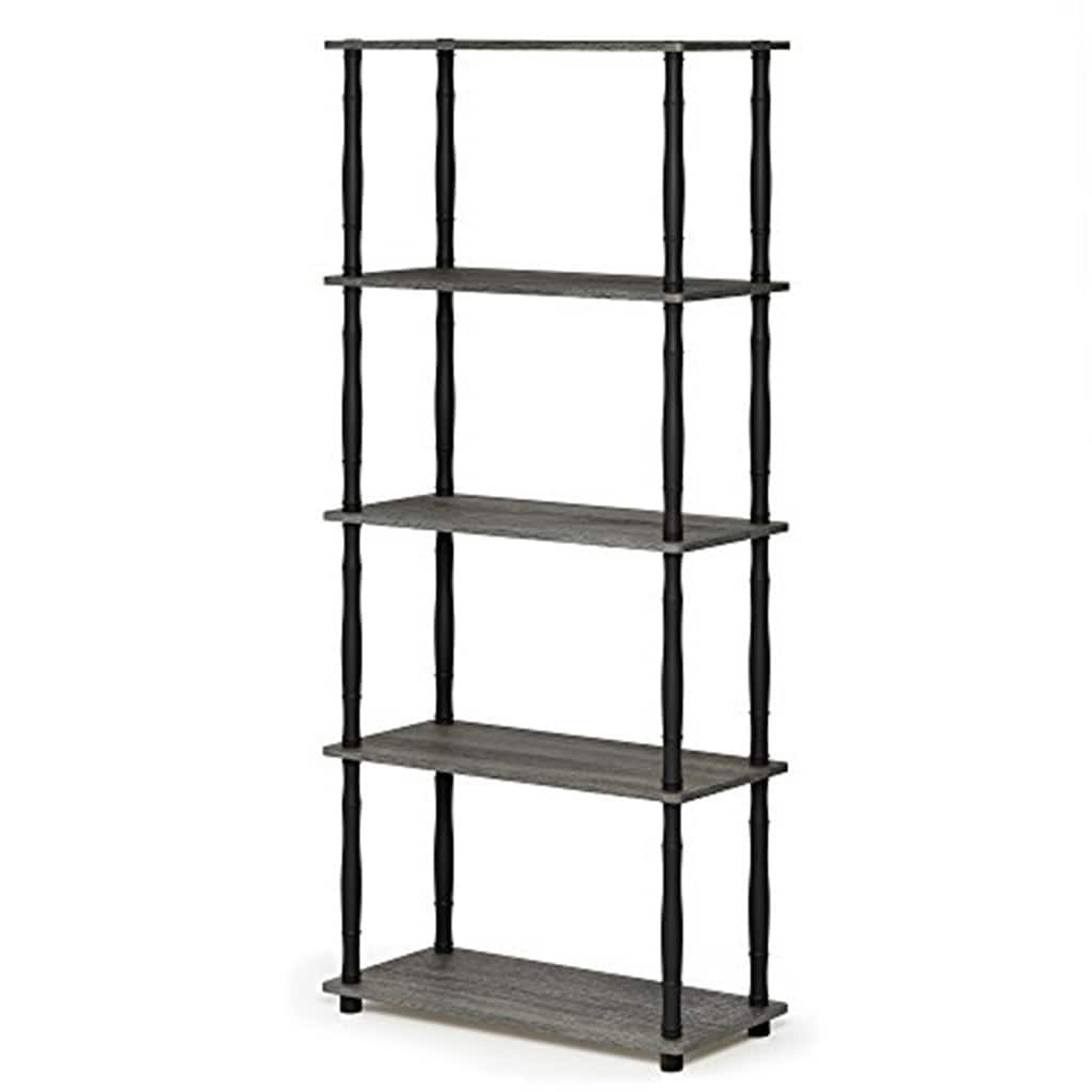 5 Tiers Wood Household Shelving Unit in French Oak/Black (23.6 in. W x 57.4 in. H x 11.6 in. D) - 23.6