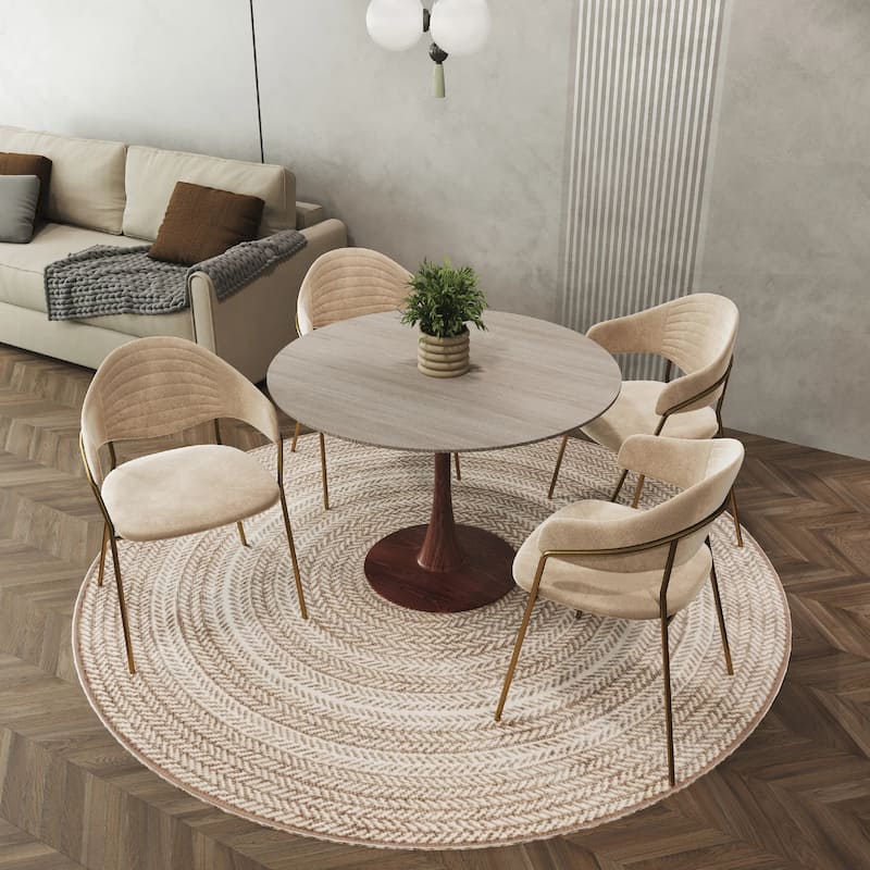 Bristol 31" Round Dining Table with Sintered Stone Top and Walnut Steel Pedestal Base for Modern Kitchen and Dining Room