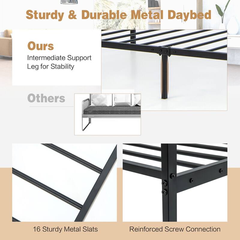 Gymax Twin Metal Daybed Frame Dual-use Platform Sofa Bed for Living