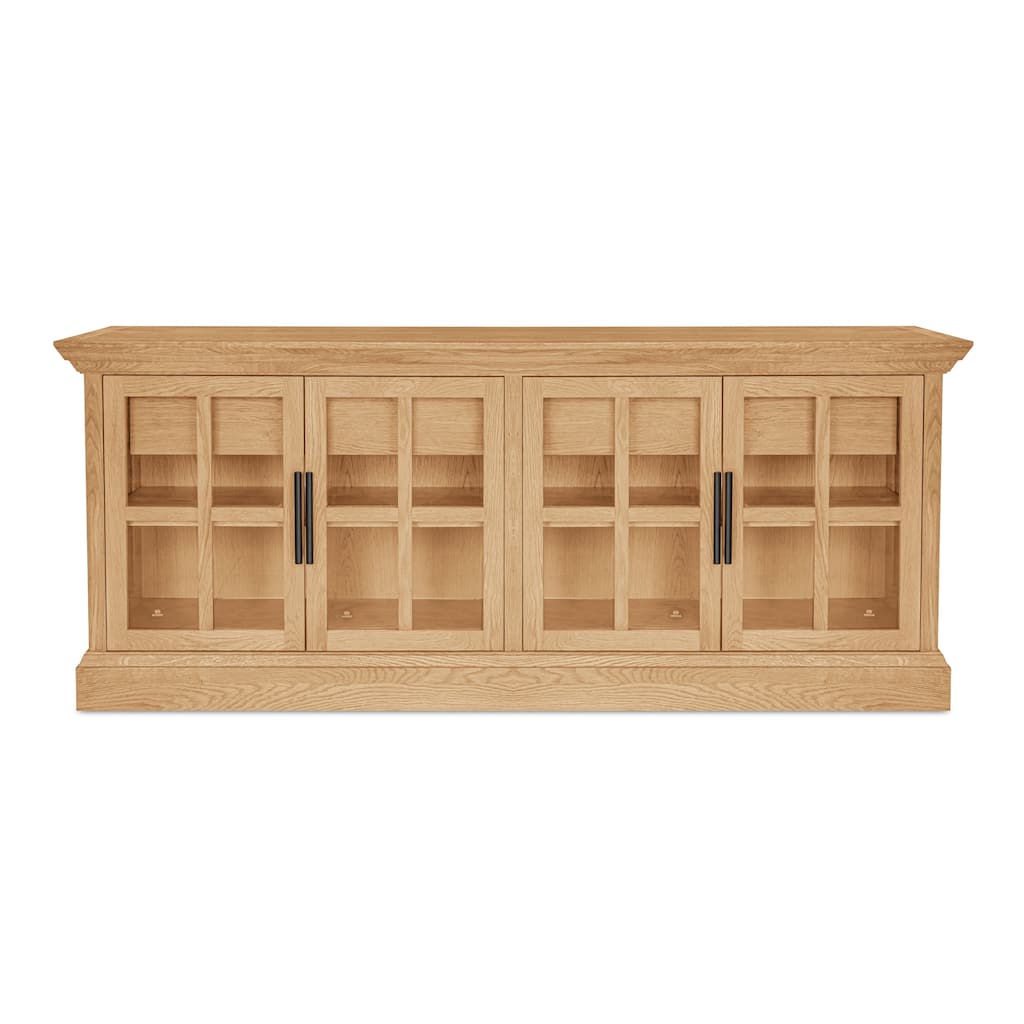 Title: NADAAL STUDIOS Virelle Sideboard, Traditional Glass-Front Storage with Oak Frame & Drawers, Natural