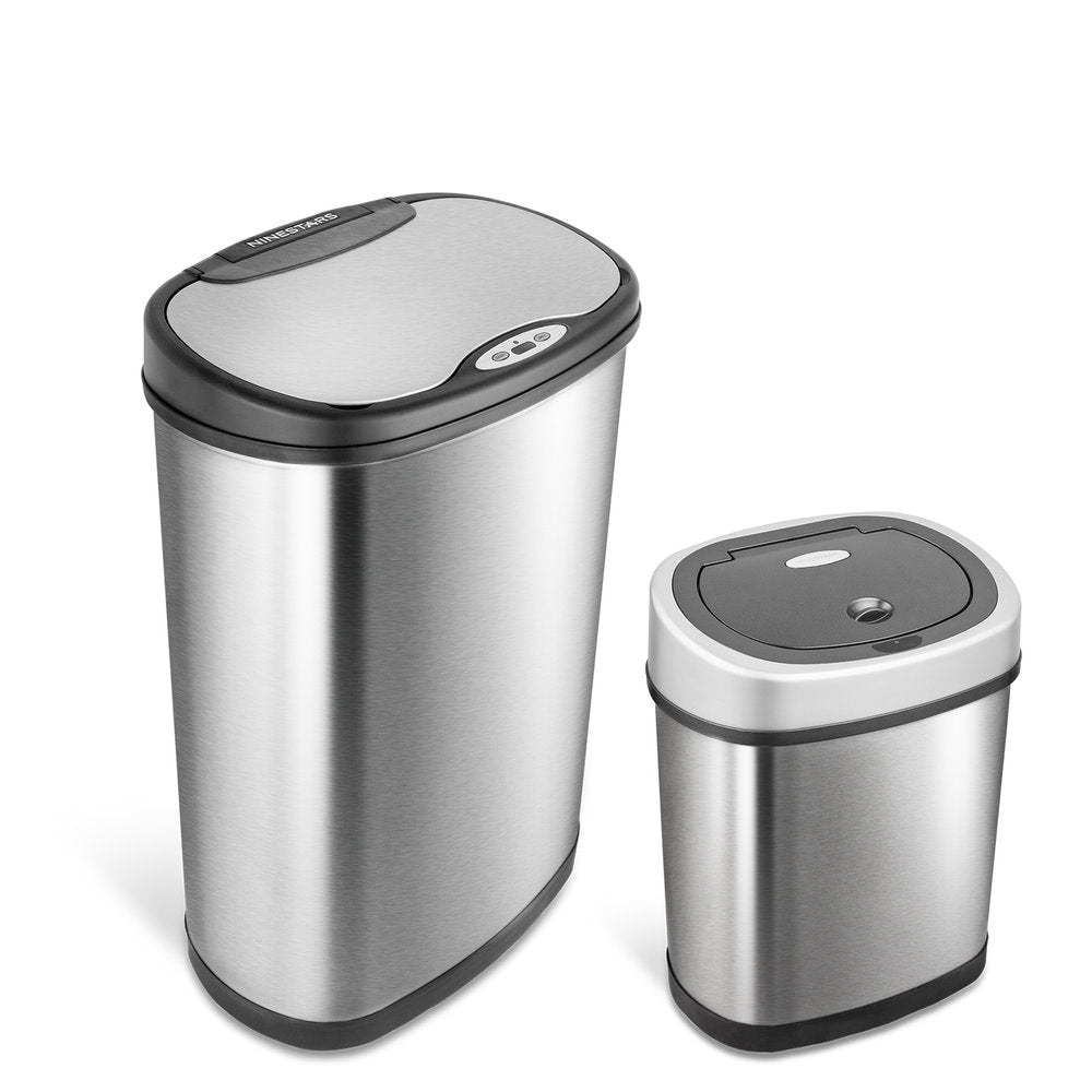 NINESTARS Stainless Steel Motion Sensor Trash Can Combo, 13.2 Gal. & 3 Gal. CB-DZT-50-3/12-9
