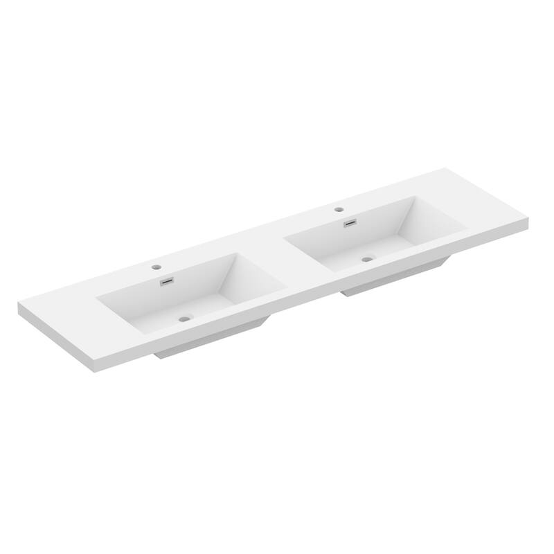 72" in. W x 26" in. D Integrated Resin Bathroom Rectangular Dual Sink Vanity Top One-Piece Design