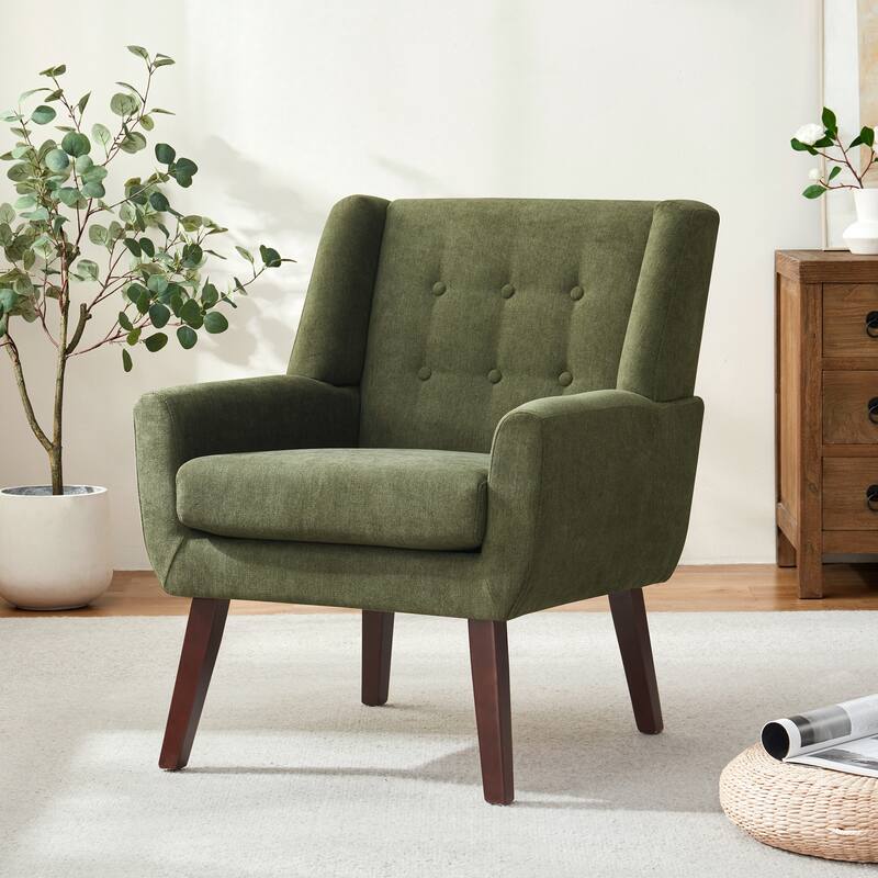HUIMO Modern Linen Upholstered Armchair Tufted Accent Chair - Green