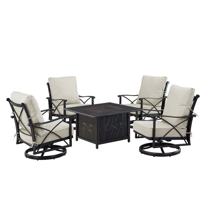 Black Aluminum Fire Table Set with Four Club Chairs