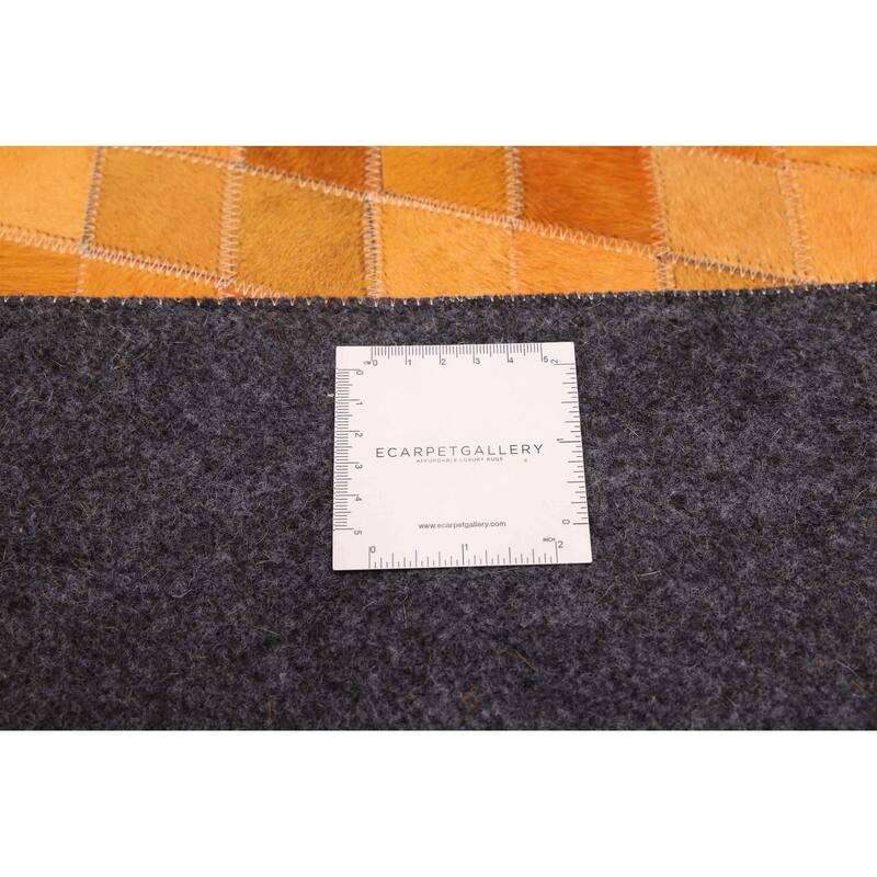 ECARPETGALLERY Handmade Cowhide Patchwork Orange Leather Rug - 6'0 x 6'0