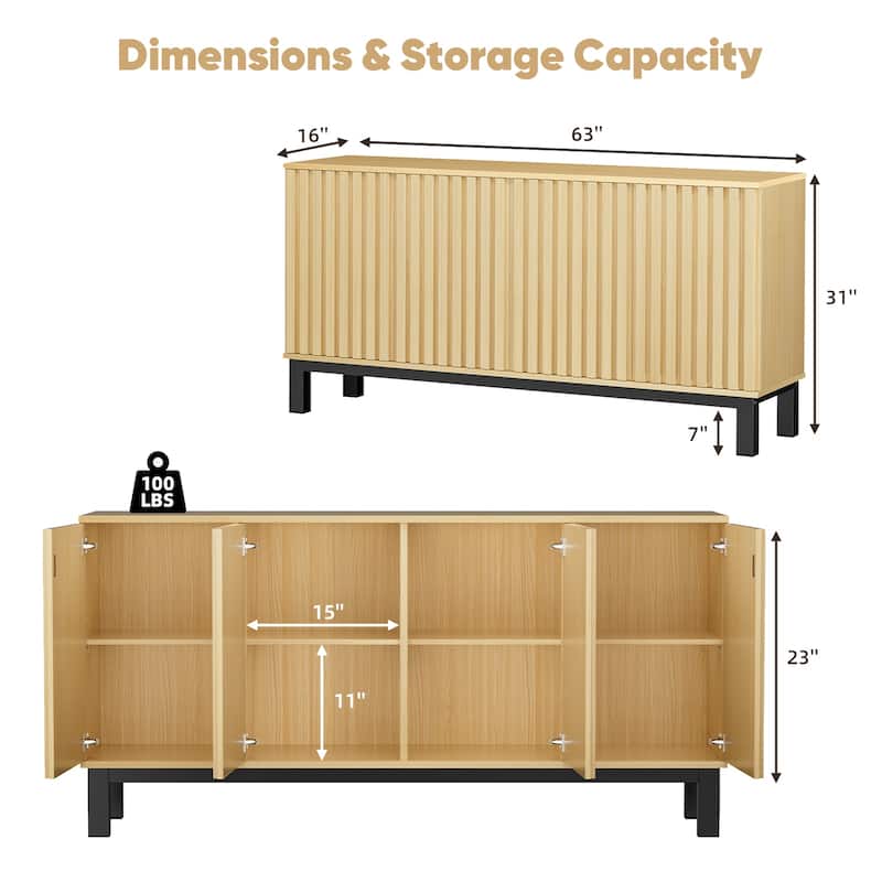 Pocassy 63" Barn Doors Buffet Cabinet with Storage for Living Room