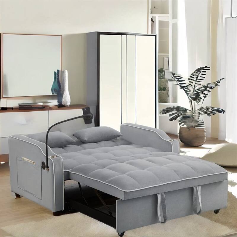 Versatile Foldable Sofa Bed in 3 Lengths,Adjustable Back w/ USB