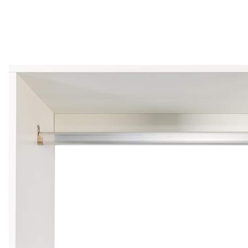 Freestanding Closet Wood Walk-in Closet Open Wardrobe Movable Cabinet with 6 Open Shelves Drawers and 2 Hanging Rod for Bedroom