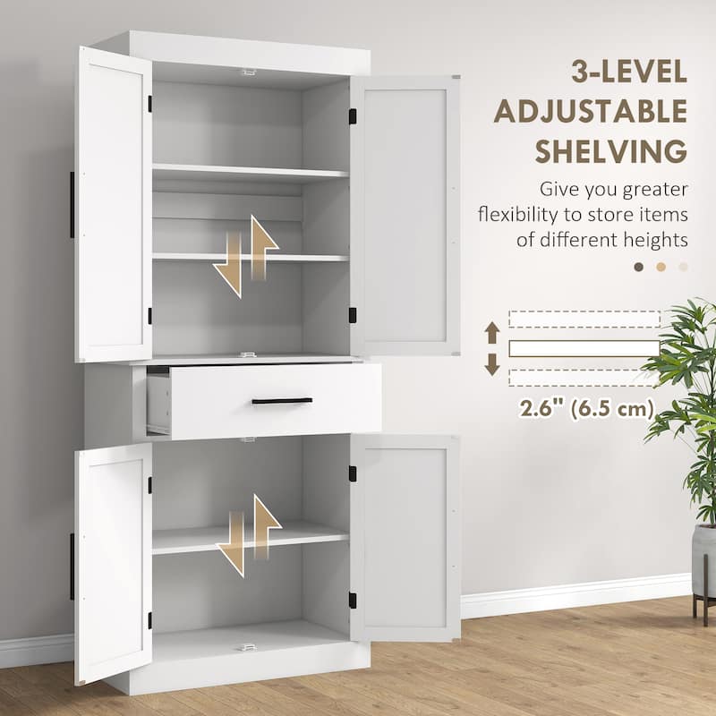 Tall Kitchen Pantry Storage Cabinet, Freestanding Buffet Cabinet with 4 Barn Doors and 5-Tier Adjustable Shelves