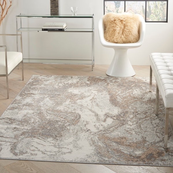 Nourison Elation Modern Abstract Ivory Grey Area Rug Bed Bath