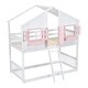preview thumbnail 9 of 11, Pink+White Twin over Twin Size Wood House Bunk Bed with Roof