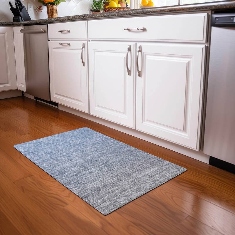 Machine Washable Indoor/ Outdoor Ombre Trellis Chantille Rug - Blue - 1'8" x 2'6"