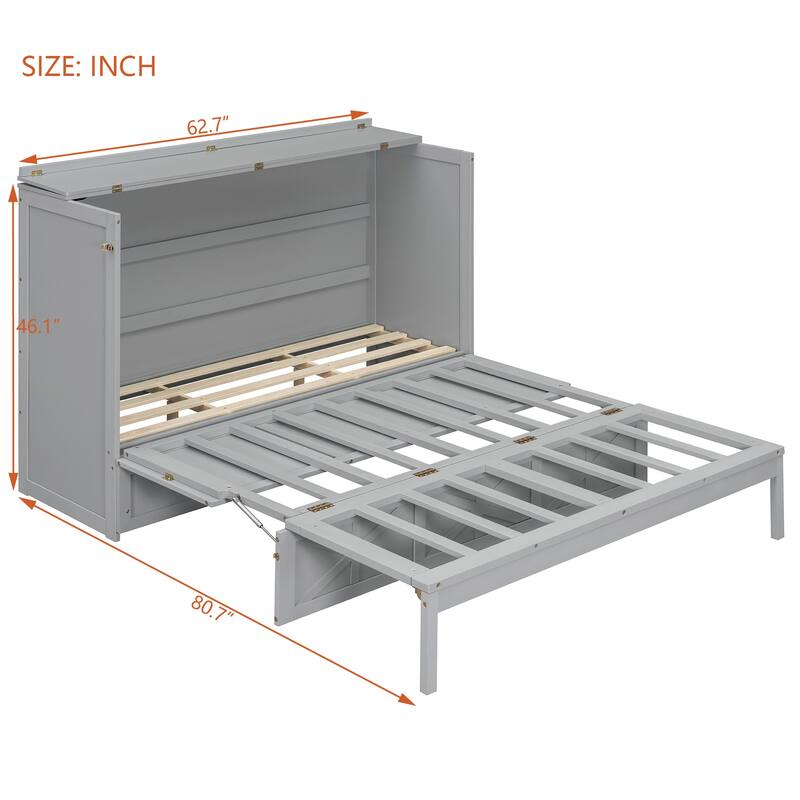 Queen Murphy Bed with Storage Drawers & USB Charging - Grey