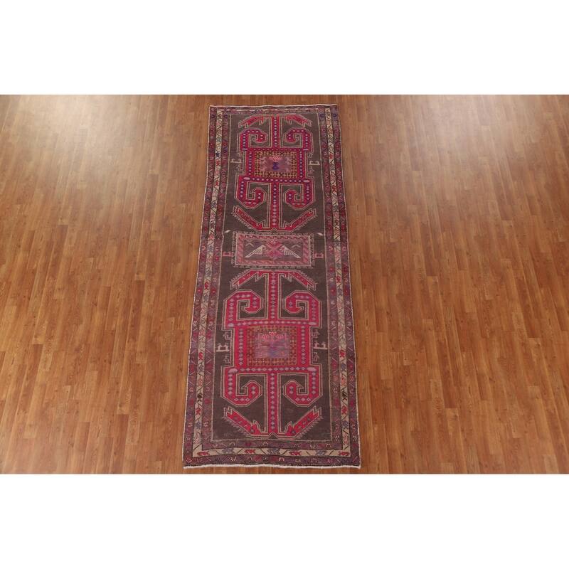 Hand-knotted Tribal Meshkin Persian Runner Rug Geometric Wool Carpet - 3'10" x 10'3"