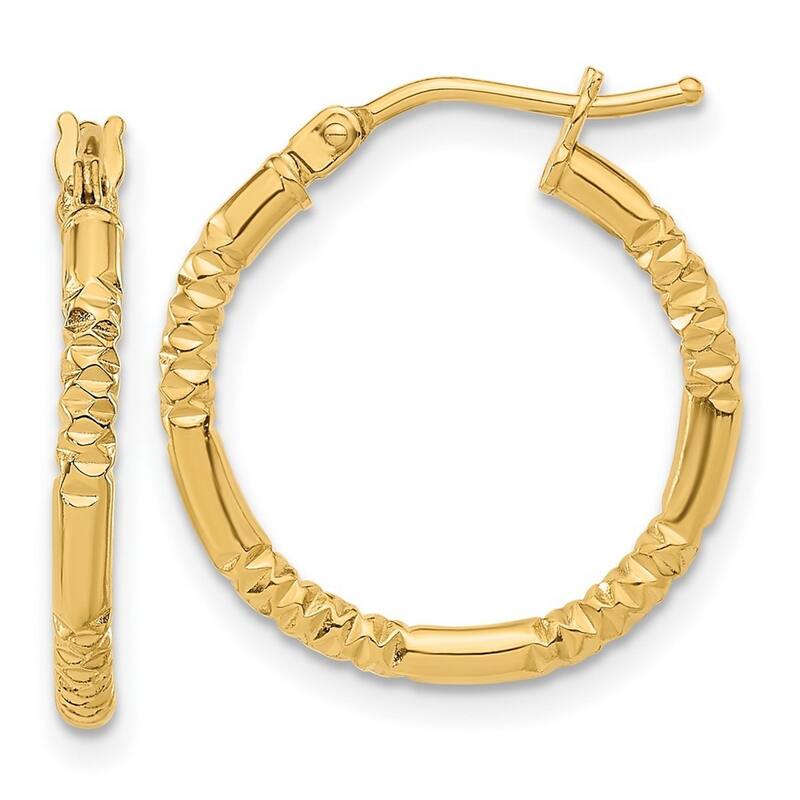 Curata 14k Yellow Gold Polished and Textured Hoop Earrings - 20x20mm