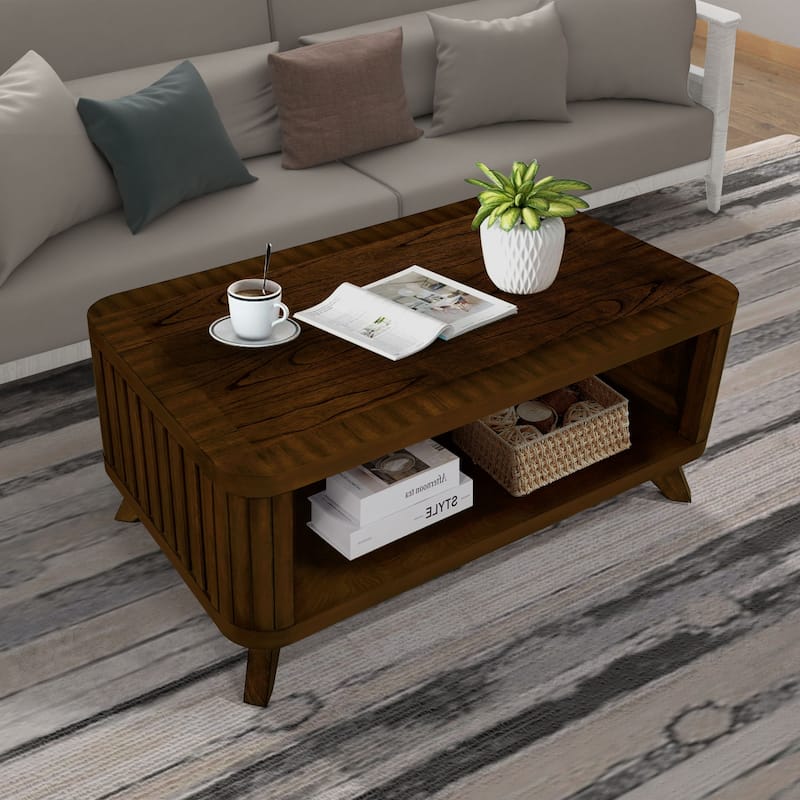 Wooden Coffee with Open Storage Shelves
