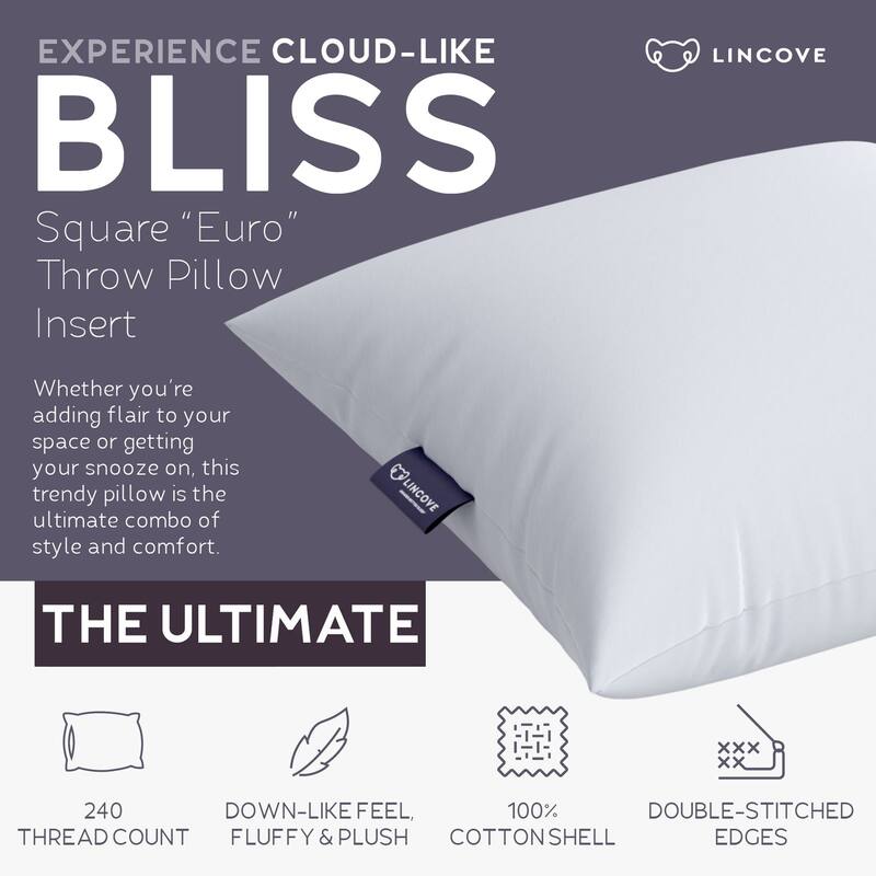 Lincove Luxury Throw Pillow Insert: Premium Comfort, 100% Cotton Shell, Down Alternative Filling - 1 Pack