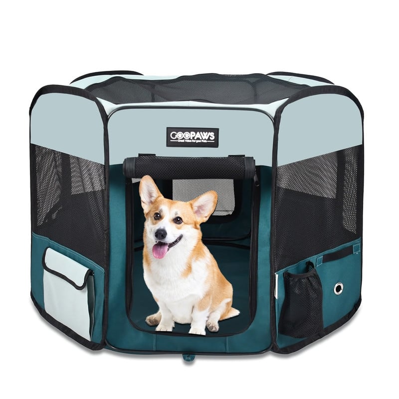 Jespet Soft-Sided Folding Dog & Cat Playpen - 45'' - Teal Blue