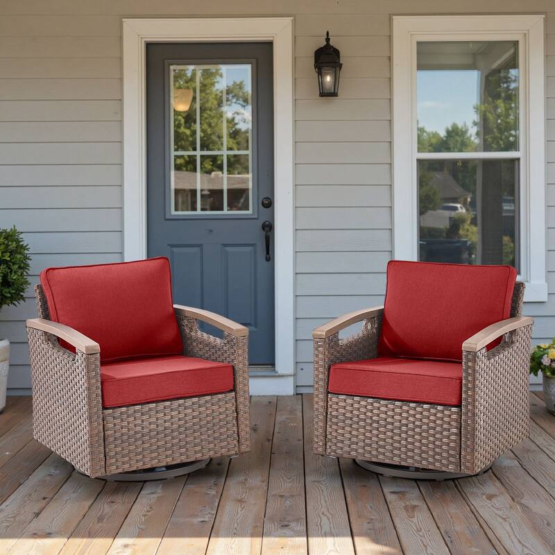 Pocassy Outdoor Patio Sofa Chair Ottoman Table Furniture Set - Red Cushion - Swivel Chairs Set of 2