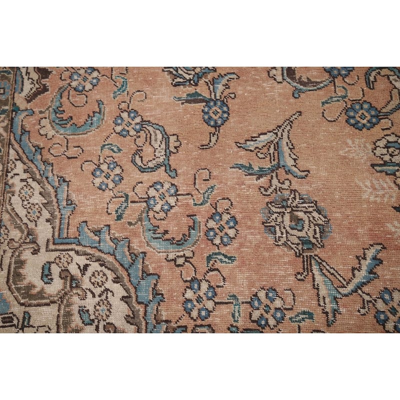 Distressed Tabriz Vintage Persian Rug Dining Room Handmade Wool Carpet - 9'3" x 12'9"