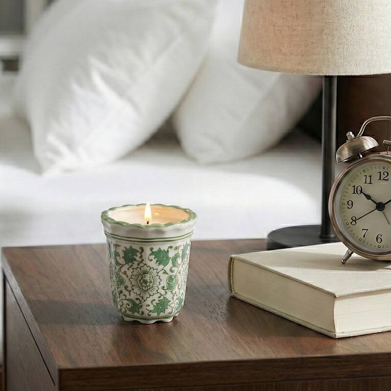 Modern Chinoiserie Ceramic Candle - Jasmine Scented Candle - 5.0"