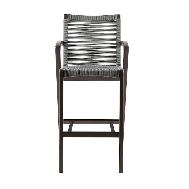 Nabila Gray Rope and Dark Eucalyptus Wood Outdoor Counter Height Bar Chair