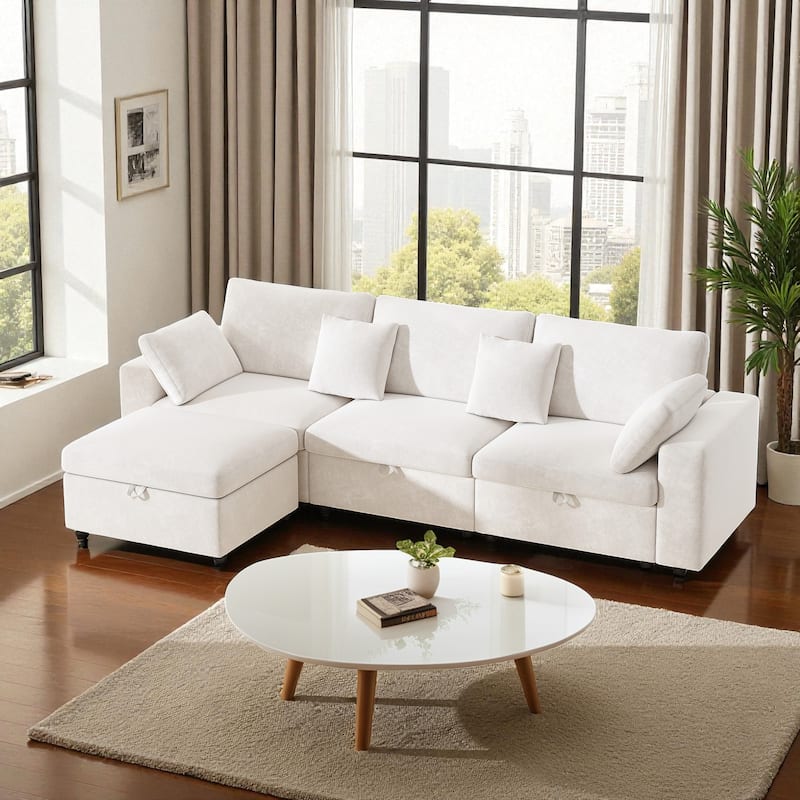 118" Oversized L-Shaped Velvet Sectional Sofa with Storage Ottoman, Removable Pillows, Cloud Couch for Living Room and Bedroom