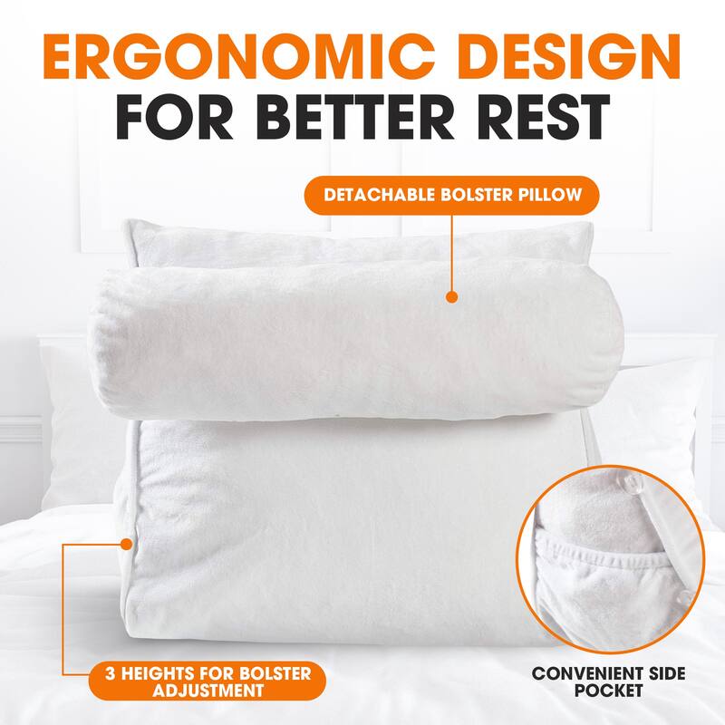 Cheer Collection Extra Large Wedge Pillow with Detachable Bolster