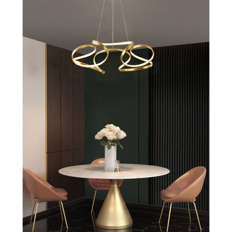 4-Light Dimmable Gold LED Chandelier With White Acrylic Diffusers