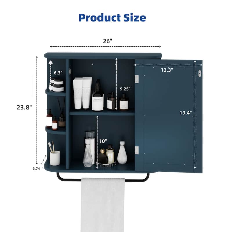 Wall Mounted Bathroom Medicine Cabinet with Mirror Door and Removable Shelf