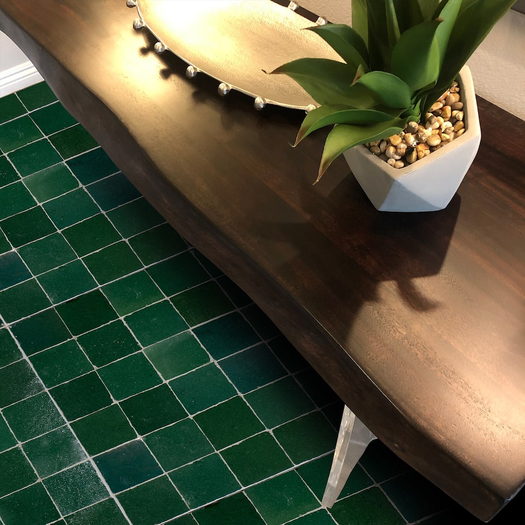 Handmade 4x4-in Moroccan Mosaic Solid Color Dark Green