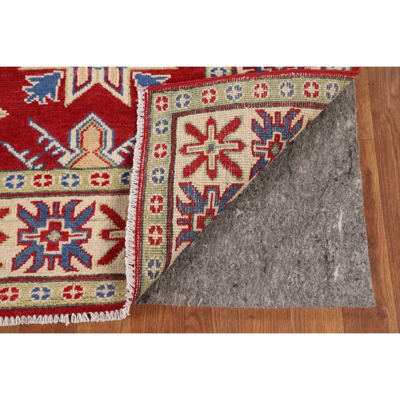 Red Geometric Kazak Oriental Area Rug Handmade Traditional Wool Carpet - 4'11" x 6'6"