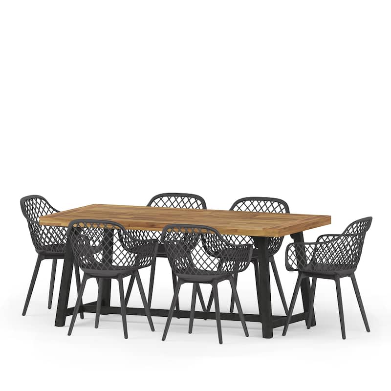 Patrice Outdoor Wood and Resin Outdoor 7 Piece Dining Set by Christopher Knight Home