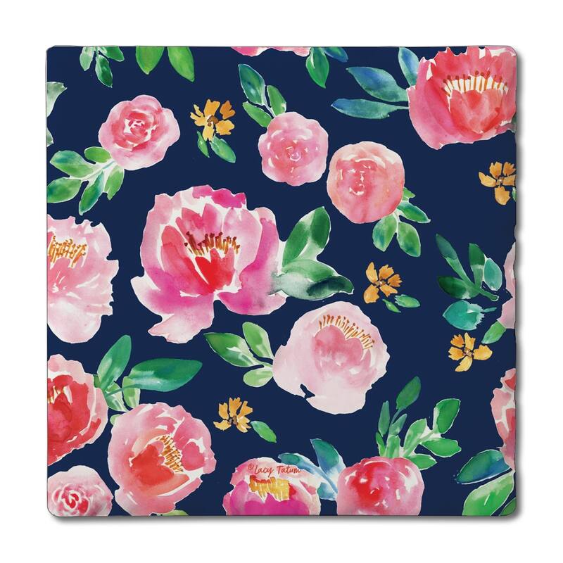 Spring Garden Floral 4-Pack Absorbent Stone Coasters with Protective Cork Backing 4" Square Made in The USA Easily Wipes Clean - Multi