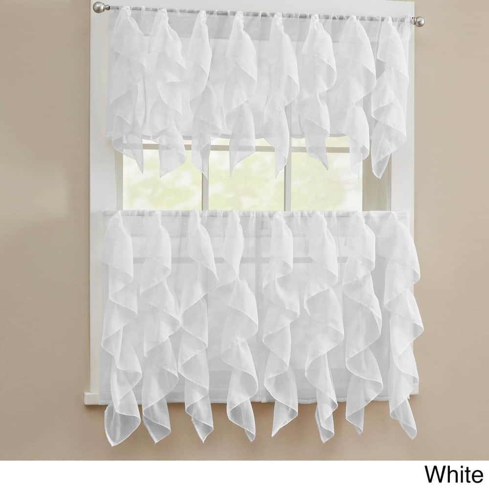 Sweet Home Collection Sheer Voile Vertical Ruffle Window Kitchen Curtains - Tier & Valance