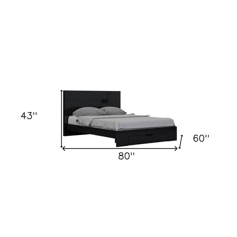 HomeRoots Four Piece Black Solid Wood Bedroom Set With Mirror