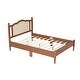 preview thumbnail 3 of 18, Wood Platform Bed with Natural Rattan Headboard, Minimalist Design for Bedroom