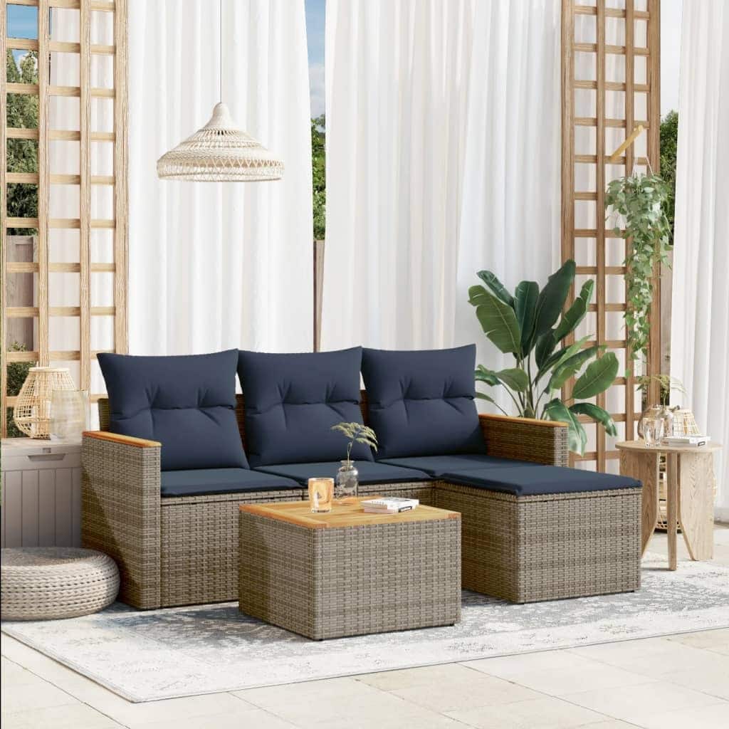 vidaXL Patio Sofa Set with Cushions Outdoor Conversation Furniture Poly Rattan - 21.7x 24.4x 27.2