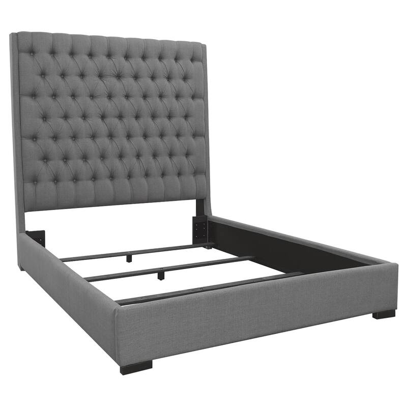 Grey Eastern King Upholstered Bed with Diamond Tufting and Elegant Solid Wood Frame