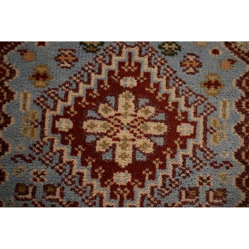 Light Blue Khotan Indian Runner Rug Handmade Wool Carpet - 2'7"x 11'11"