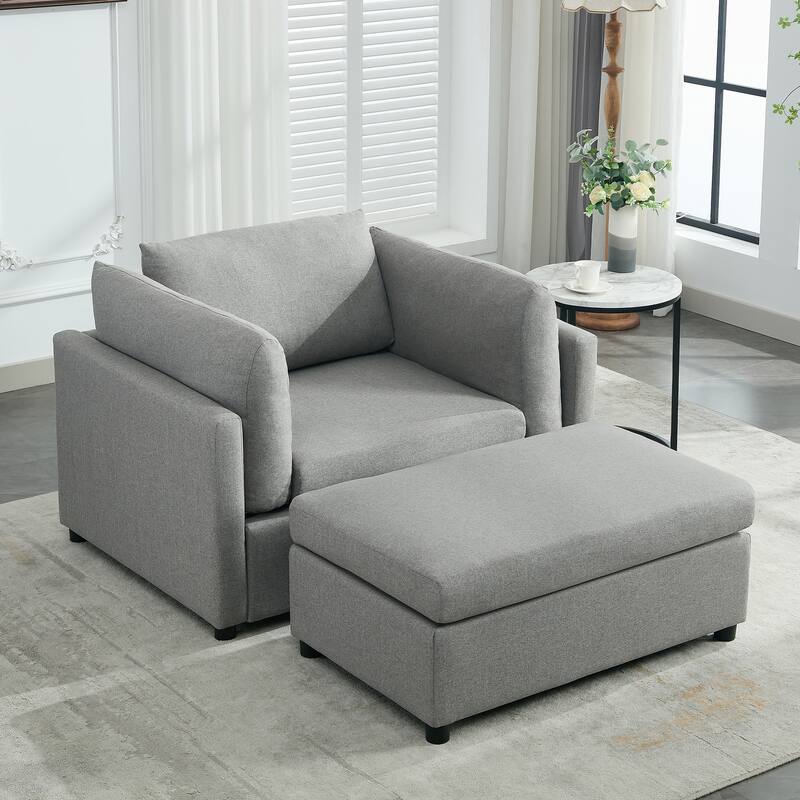 Roomfitters 50" Oversized Armchair with Ottoman, Modern Accent Chair, Lumbar Support, Reading Sofa for Bedroom