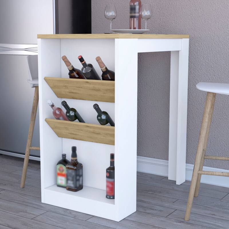 Stylish Kitchen Island, 2 Side Shelves for Bottles, Ideal for Small Spaces - Multicolor