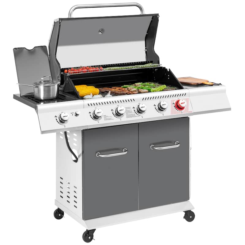 Royal Gourmet 5-Burner Gas Grill with Sear Burner & Side Burner, Grey