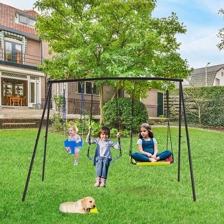 EROMMY Heavy-Duty A-Frame Metal Swing Set for Kids - 440lbs Capacity, Includes Saucer Swing & Belt Swing