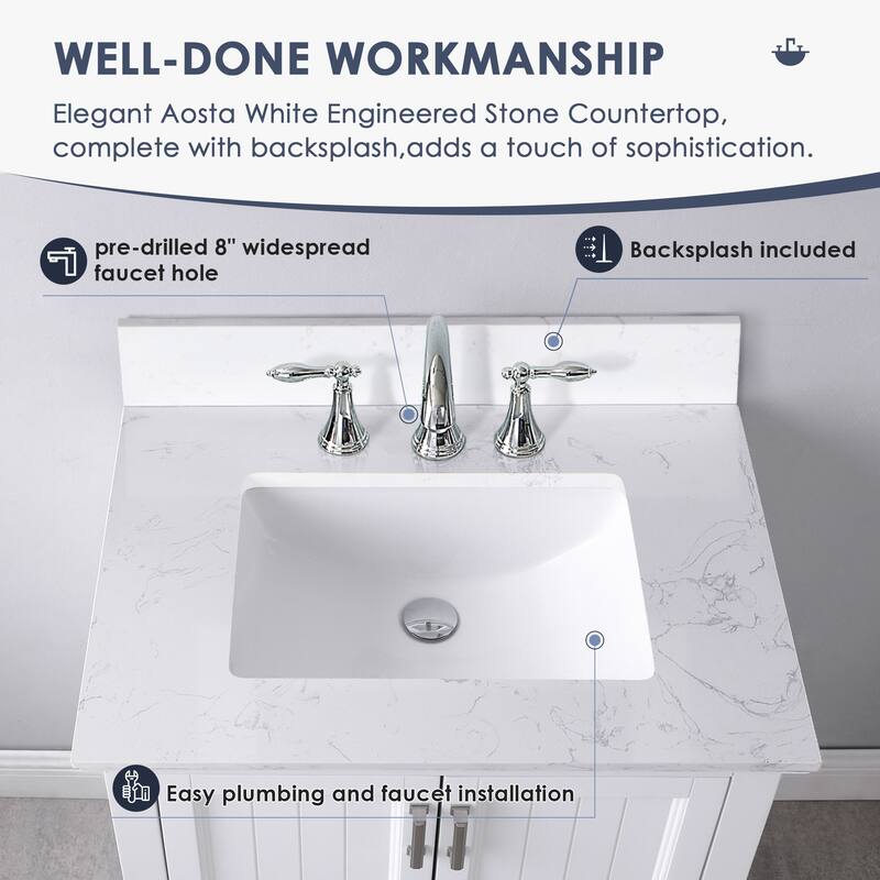 Altair Isla Single Bathroom Vanity Set and Aosta White Countertop with Mirror
