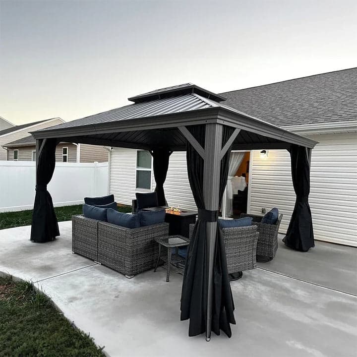 PURPLE LEAF Patio Gazebo for Light Grey Backyard Hardtop Galvanized Steel Frame with Upgrade Curtain