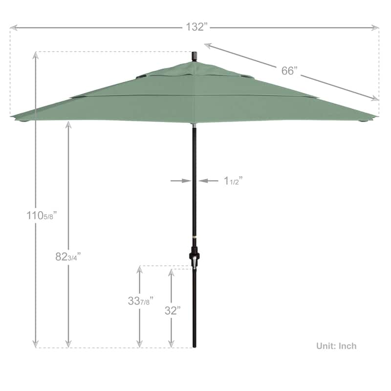 California Umbrella 11' Rd Golden State Series Patio Umbrella Bronze Aluminum Frame Crank Lift Collar Tilt Pacifica Black