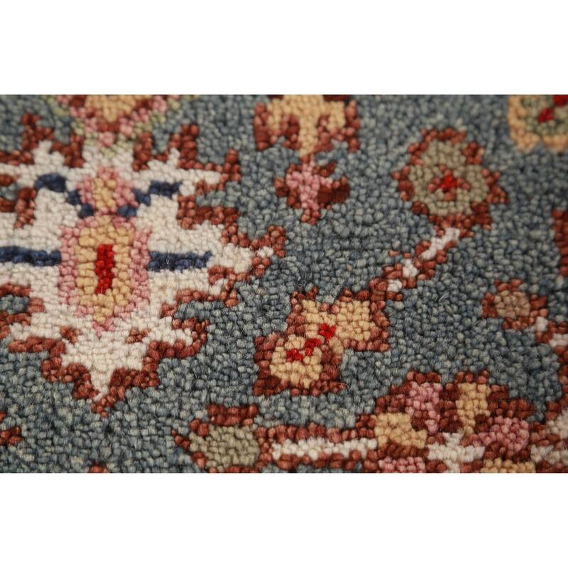 Hand Knotted Oriental 100% Wool Carpet Traditional Geometric Greys & Charcoal Heriz (serapi) Runner Rug - 8' 2'' X 2' 6''