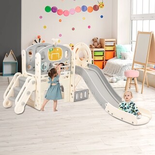 Kids Slide Playset Structure 7 in 1 with Slide and Basketball Hoop