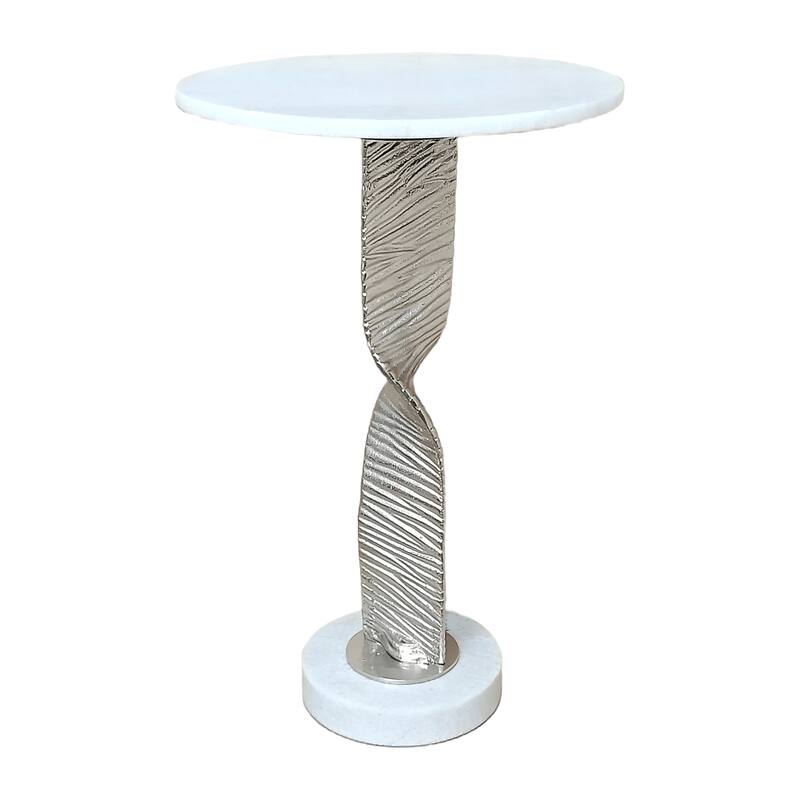 Sagebrook Home Metal and Marble Elegance Accent Table - Enhance Your Space - 15" x 15" x 24" - Etched Silver